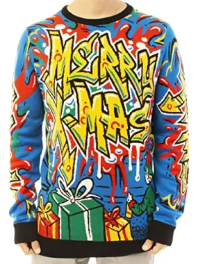 Ugly Christmas Party Unisex Ugly Christmas Sweater Graffiti Elf Santa-Small Graffiti Elf Blue