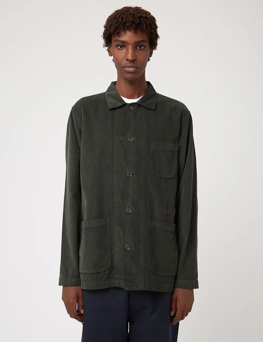 Universal Works Bakers Overshirt (Fine Corduroy) - Forest Green