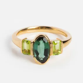 Valentine Tourmaline and Peridot Ring