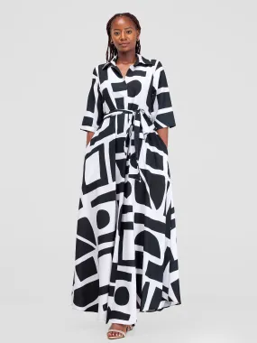 Vivo Yumi Maxi Shirt Dress - Black / White Meza Print