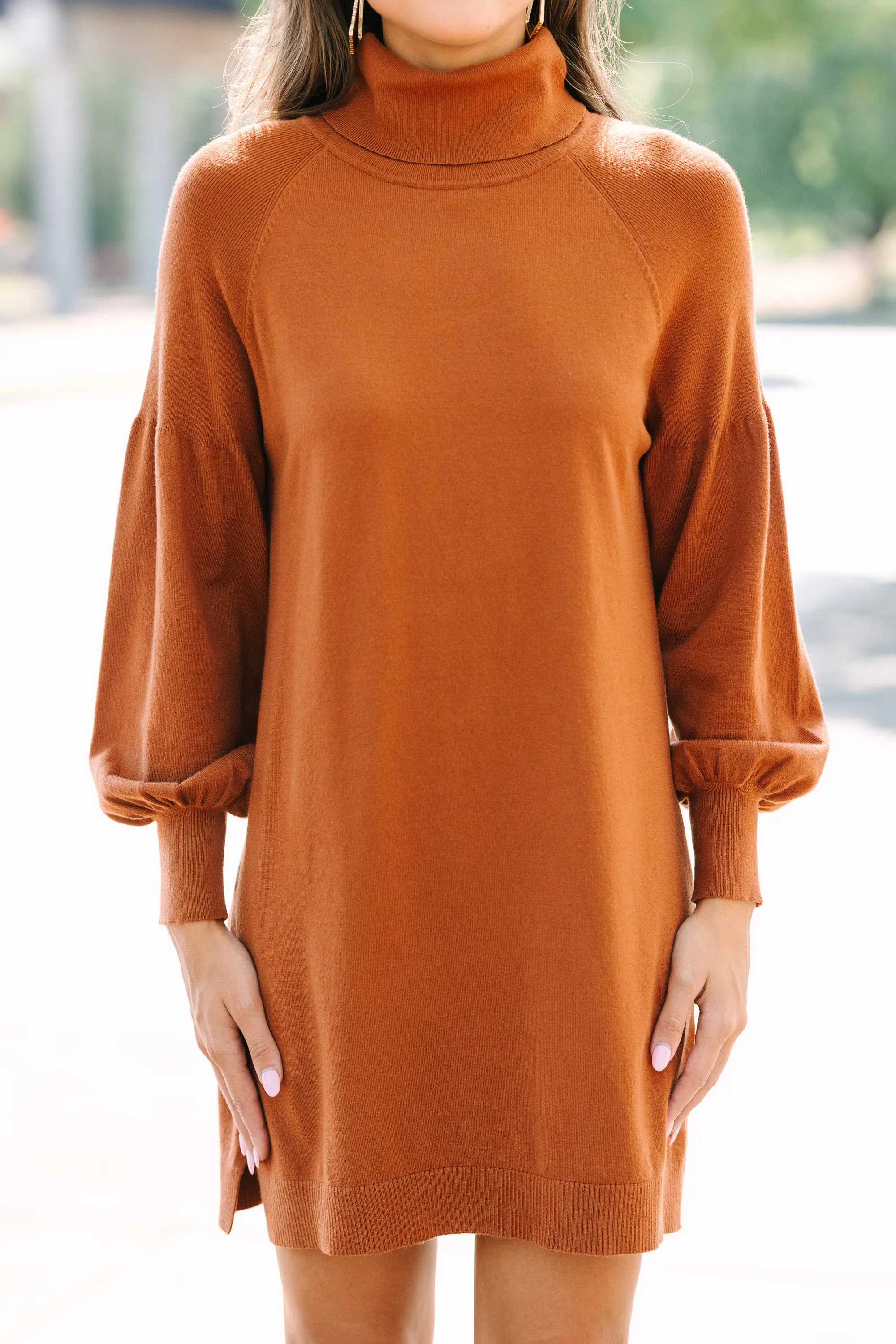 Wherever You Go Camel Brown Turtleneck Sweater Dress