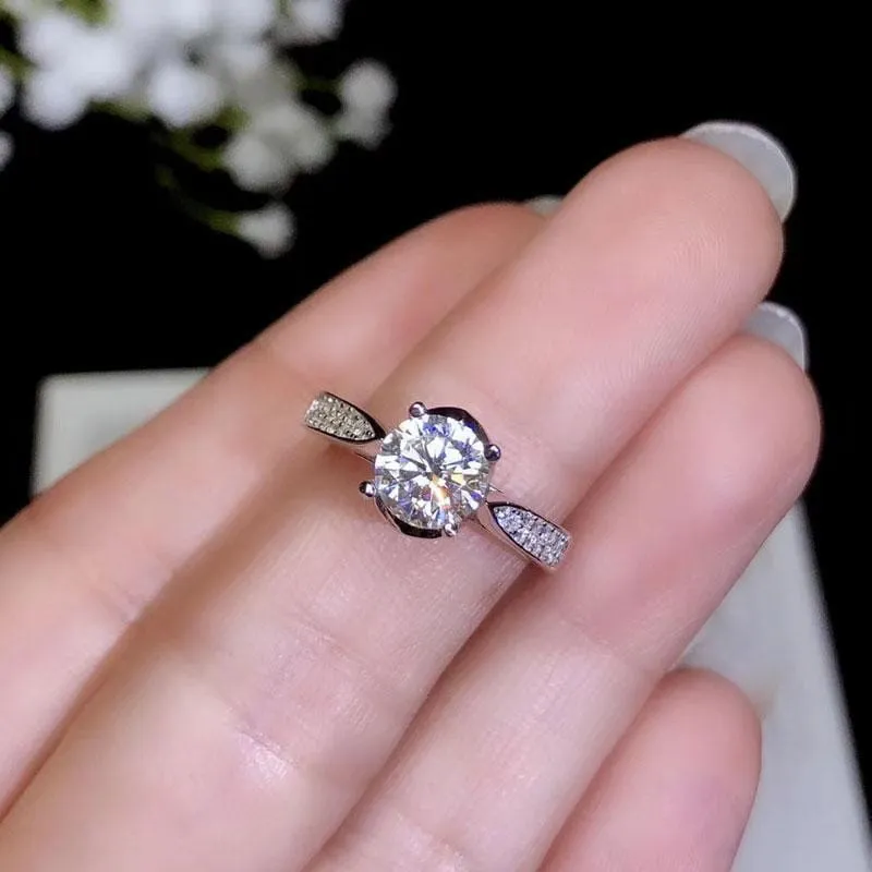 White Gold Plated Silver Moissanite Ring 1ct