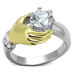 WildKlass Stainless Steel Novelty Ring Two-Tone IP Gold Women AAA Grade CZ Clear