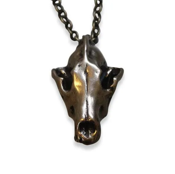 Wolf Skull Pendant Necklace - 3D Bronze Miniature