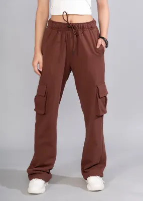 Women Premium Terry Cargo Pants - Cocoa