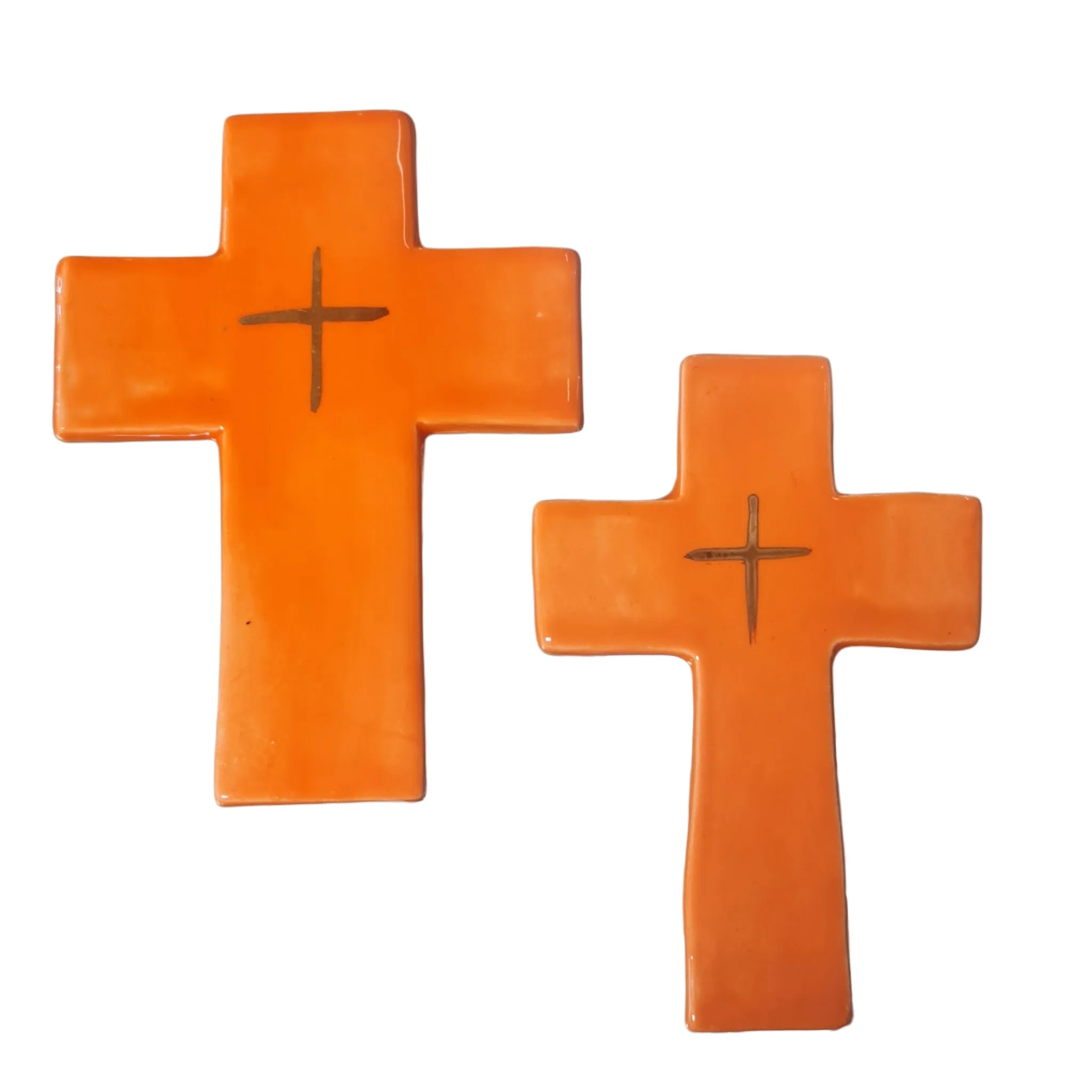 Zante Ceramic Wall Cross Orange and Gold detail