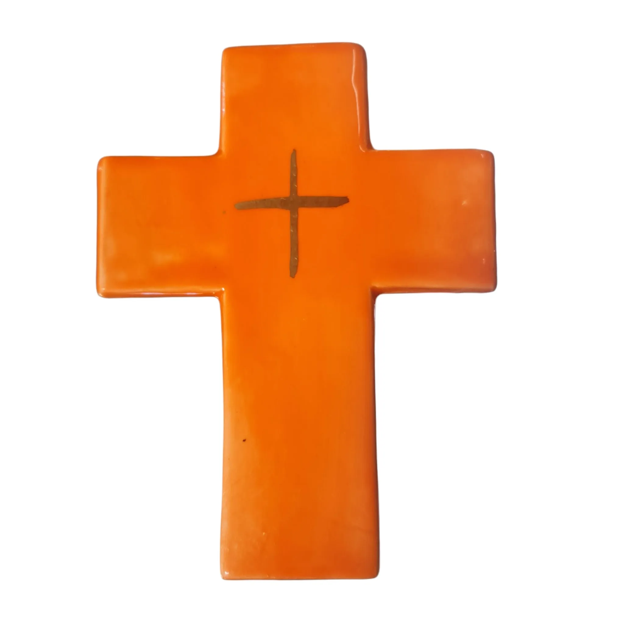 Zante Ceramic Wall Cross Orange and Gold detail