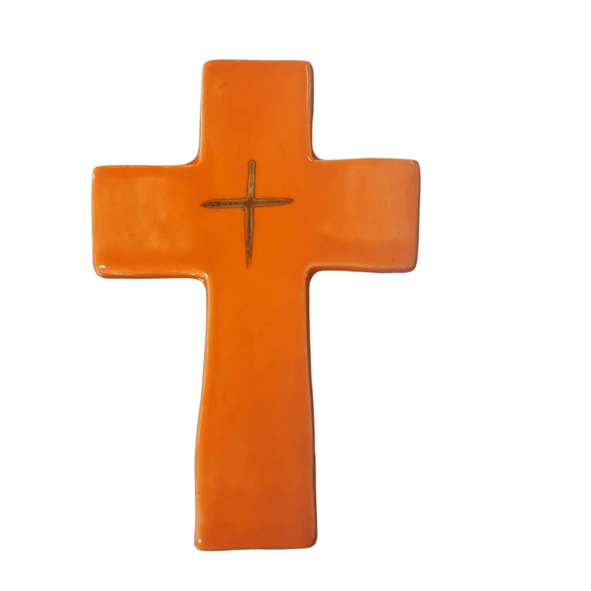 Zante Ceramic Wall Cross Orange and Gold detail